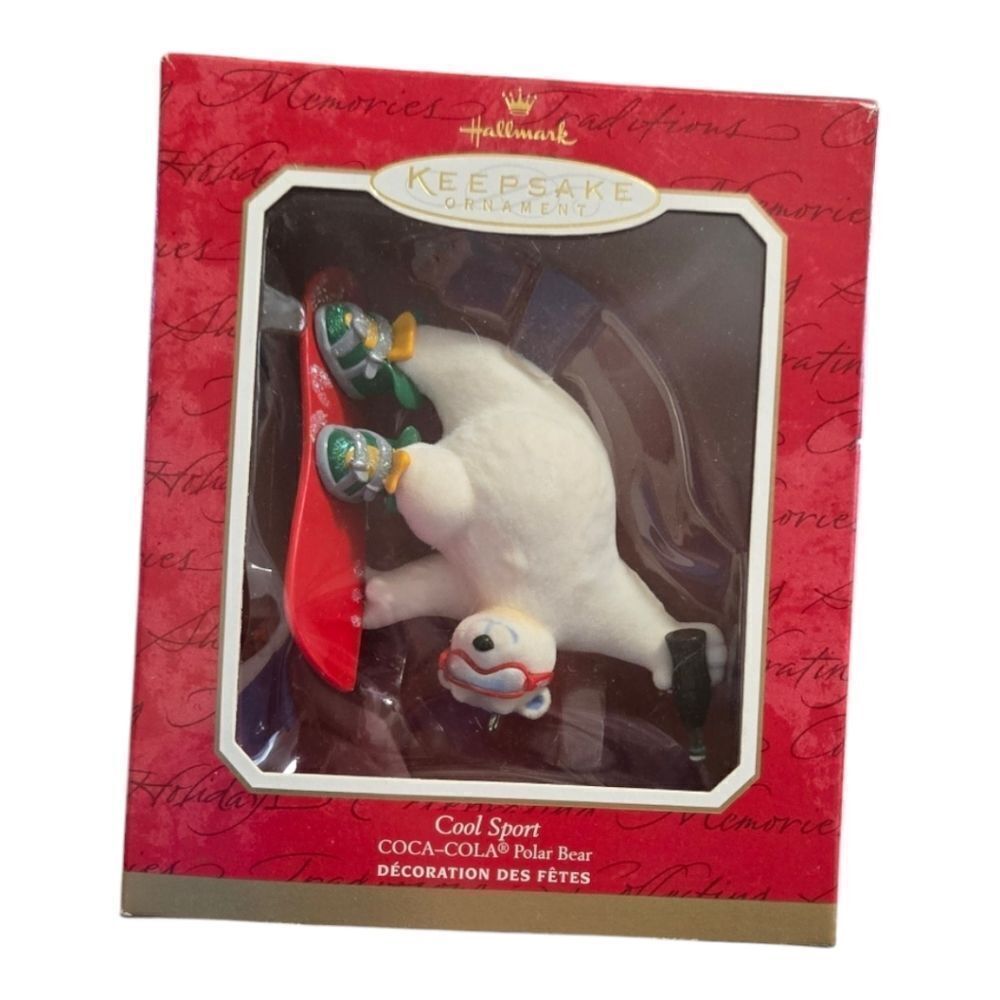 Vintage 2001 Hallmark Coca Cola Polar Bear Snowboard Christmas Tree Ornament